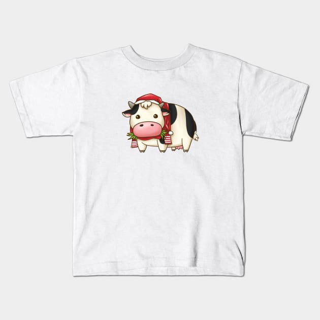 Christmas Cow in Santa Hat Kids T-Shirt by Takeda_Art